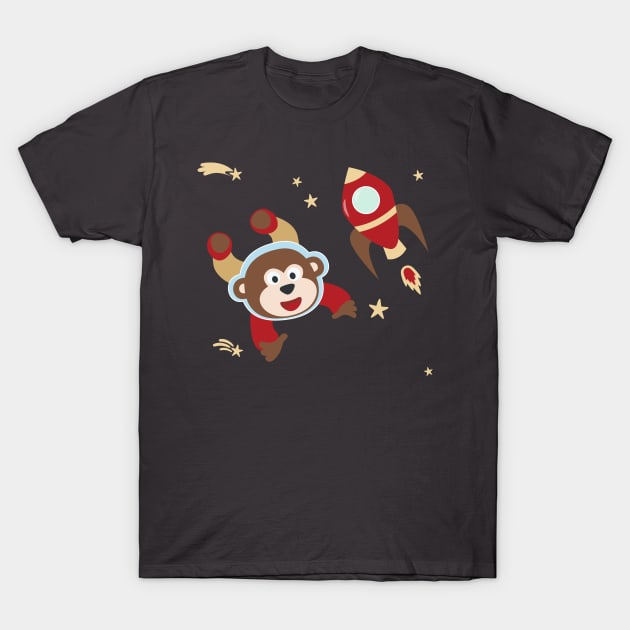 Space monkey or astronaut in a space suit with cartoon style T-Shirt by KIDS APPAREL